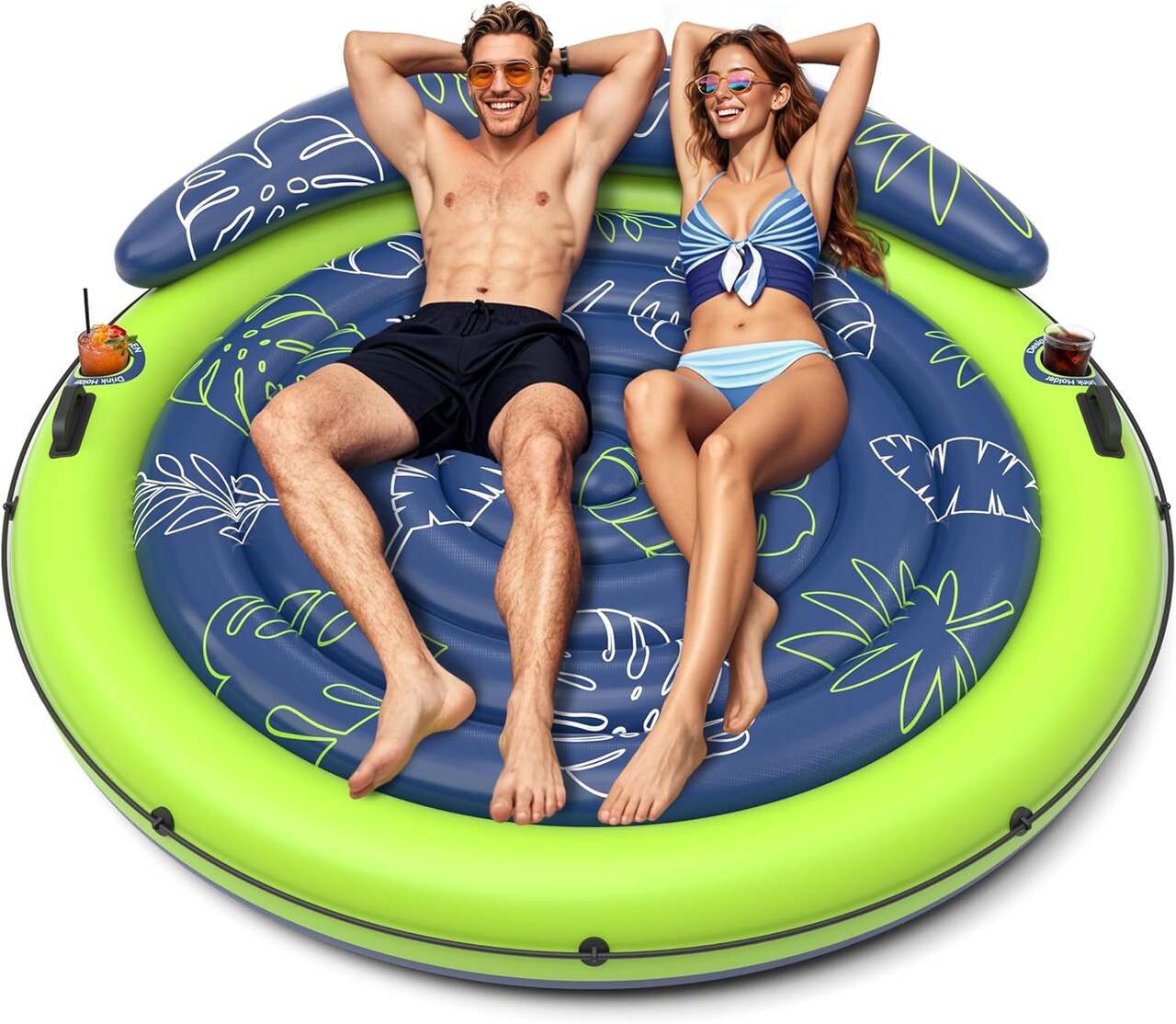 Pool Floats Adult, Inflatable Tanning Pool - Extra Large Pool Floats for Adults Heavy Duty, Round Pool Rafts, River Lake Floaties Water Floats with Cup Holders